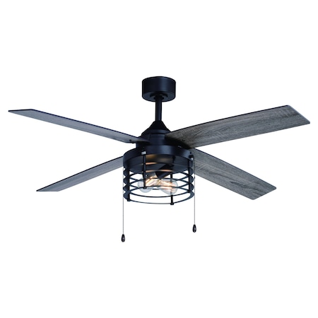 Vaxcel Rowan Black Industrial 52-in. Ceiling Fan with LED Cage Light Kit F0123